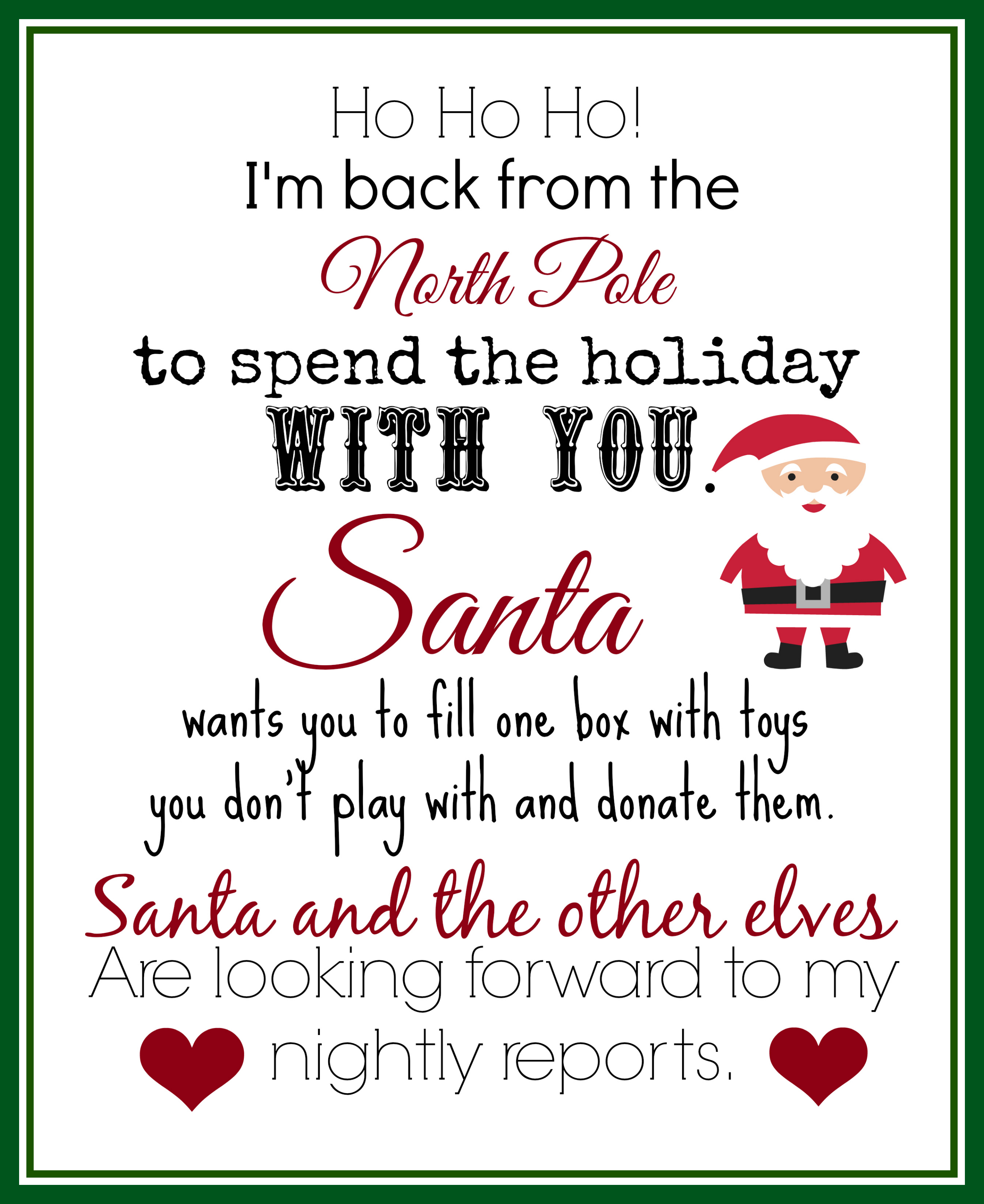 print this elf returns letter with instructions to donate toys